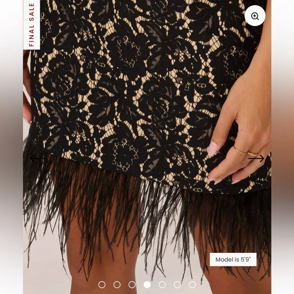 Aidan by Aidan Mattox Cap Sleeve Lace Cocktail Dress with Feather Trim in Black - Picture 4 of 15